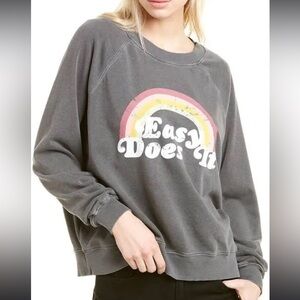 Wildfox Charcoal Easy Does It Crewneck Sweatshirt with Rainbow Graphic NWT